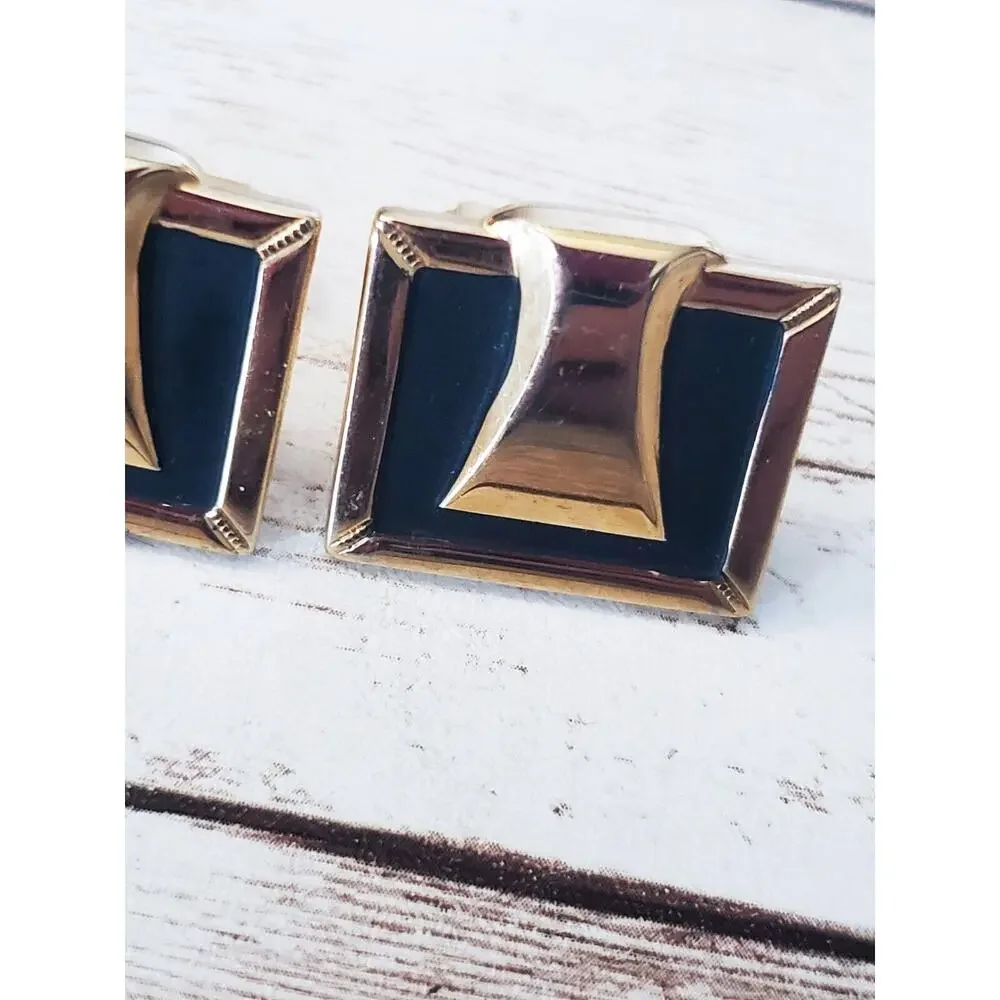 Vintage Cufflinks - Black & Gold Tone Square